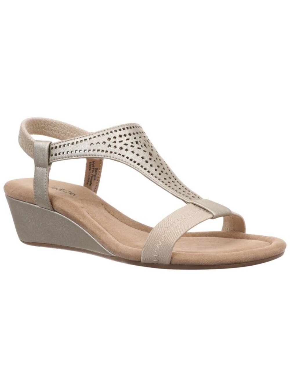 NWT Style & Co. T Strap Elastic Wedge Sandals Platinum Gray / Tan Brown 6.5M